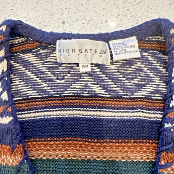 VTG CottageCore Women's P/M Striped Sweater Vest Funky Bright Fair Isle Aztek - Picture 8 of 9